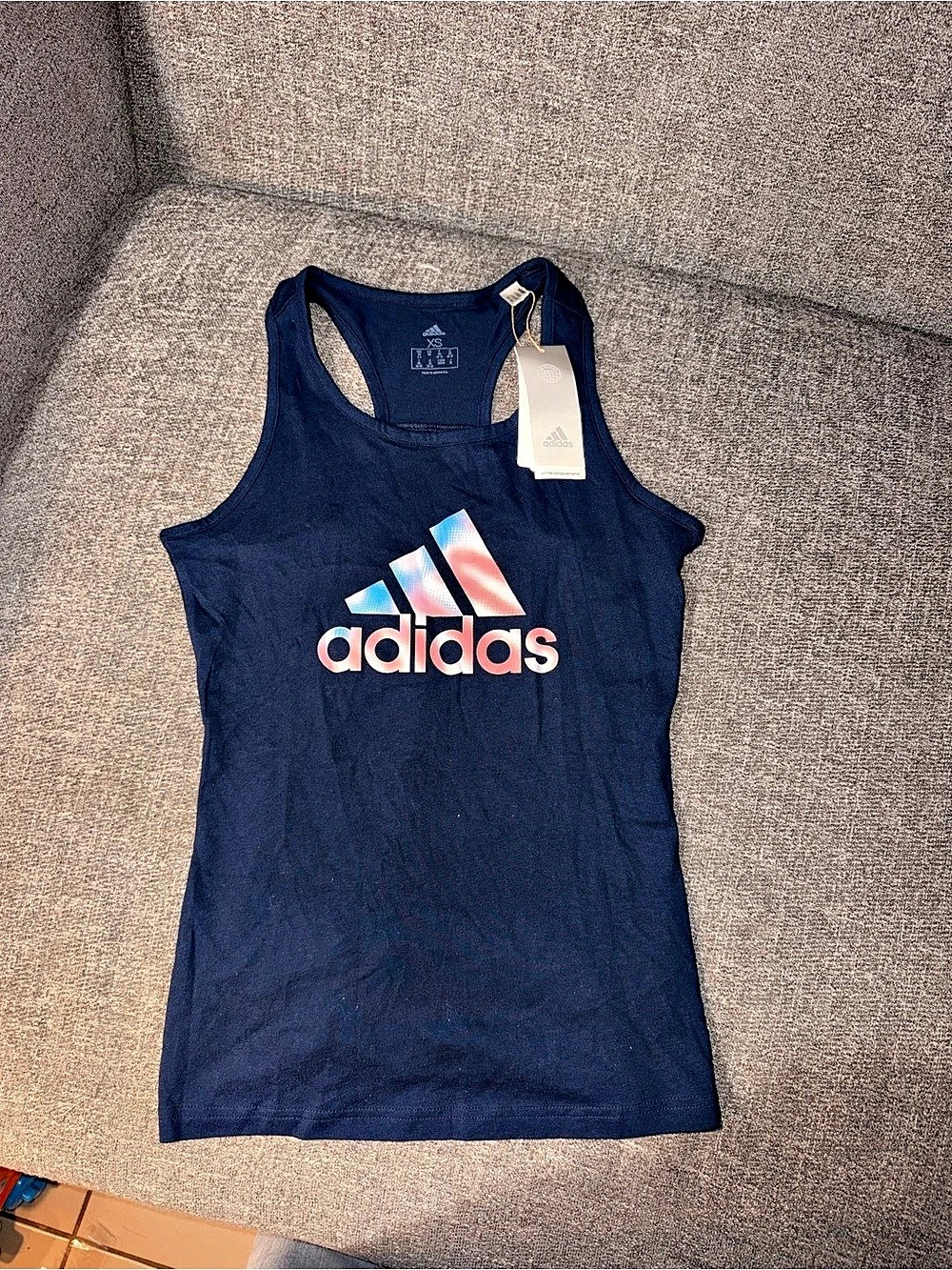 adidas Women Navy Graphic Logo Tank Top Blue XS NWT